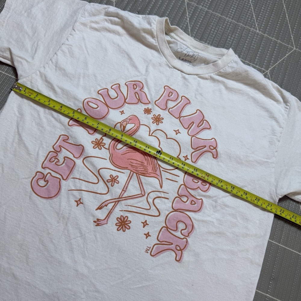 Lindsey Gurk Get Your Pink Back Graphic Tee Large Off White Pink Flamingo - Picture 4 of 5
